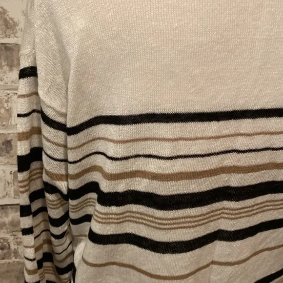J.Jill crew neck sweater. Size S. Cream with black and brown stripes. - Picture 11 of 14
